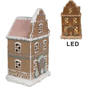 Clayre & Eef Domek z piernika z diodą LED 12x9x20 cm Polyresin Christmassy