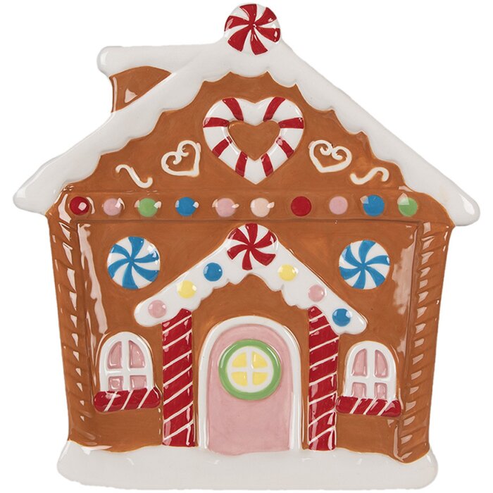Clayre & Eef 6CE1784 Mały talerz z motywem domku z piernika 20x21x2 cm
