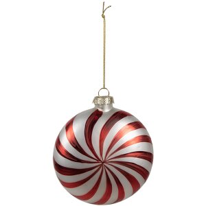 Clayre Eef bombka świąteczna szklana czerwona biała 8x3x8 cm Klasyczna dekoracja świąteczna