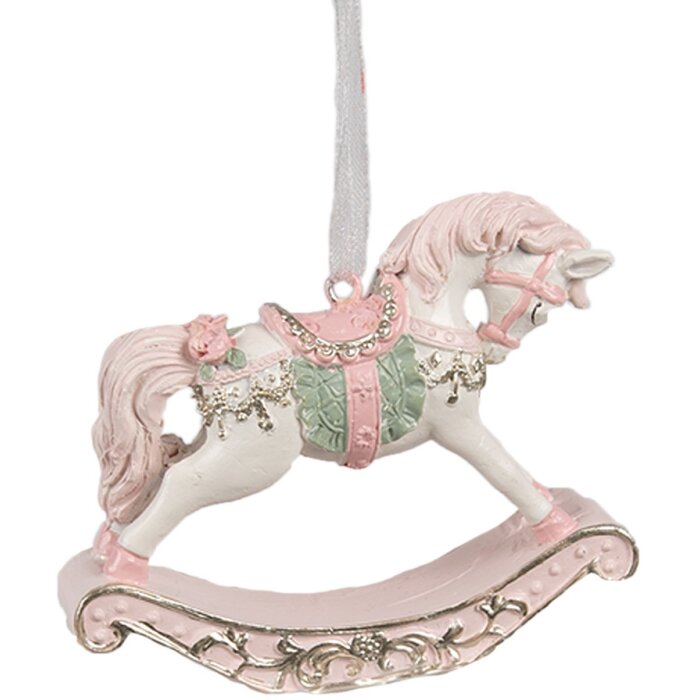 Clayre & Eef 6PR4224 Dekoracyjny wiszący bujany koń różowy 8x2x7 cm Boże Narodzenie