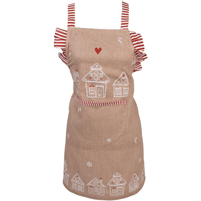 Clayre Eef fartuch kuchenny dla dzieci domek z piernika 48x56 cm bawełna styl country
