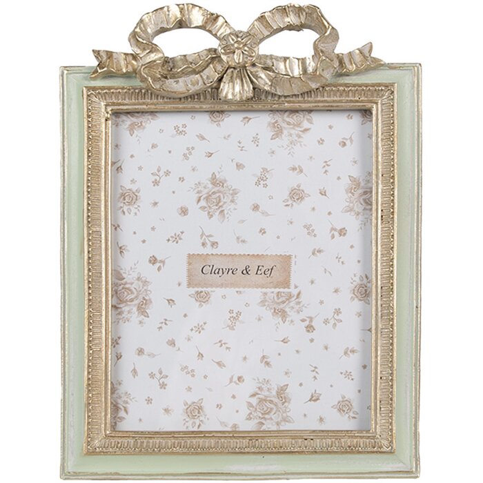 Clayre & Eef 2F1163 Ramka na zdjęcia zielona 16x2x22 cm Romantyczna kokarda dekoracyjna