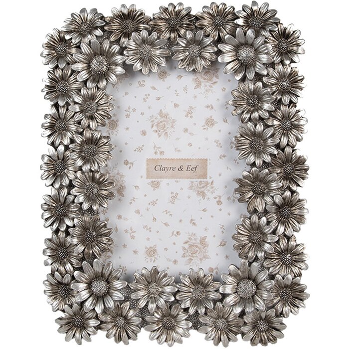 Ramka na zdjęcia Clayre & Eef 10x15 cm srebrna w retro kwiatowy wzór