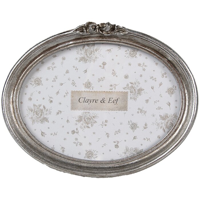Clayre & Eef 2F1176 Ramka na zdjęcia srebrna 20x3x15 cm owalna retro vintage