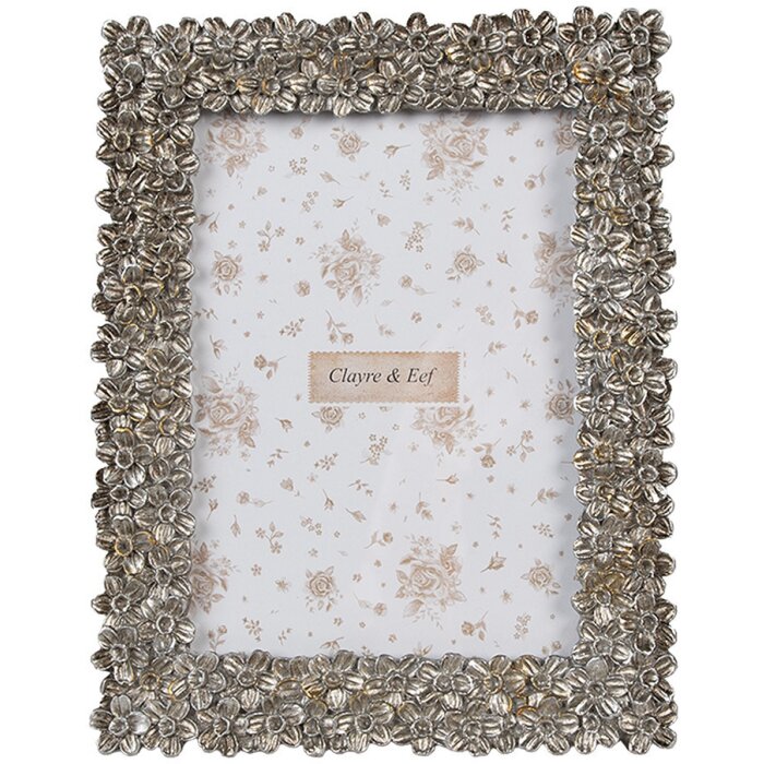 Clayre & Eef 2F1183 Ramka na zdjęcia w kolorze srebrnym 18x2x23 cm w stylu retro z motywem kwiatowym