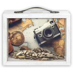 Drewniana szklana skarbonka ZEP Patrick White 17x21x6,5 cm