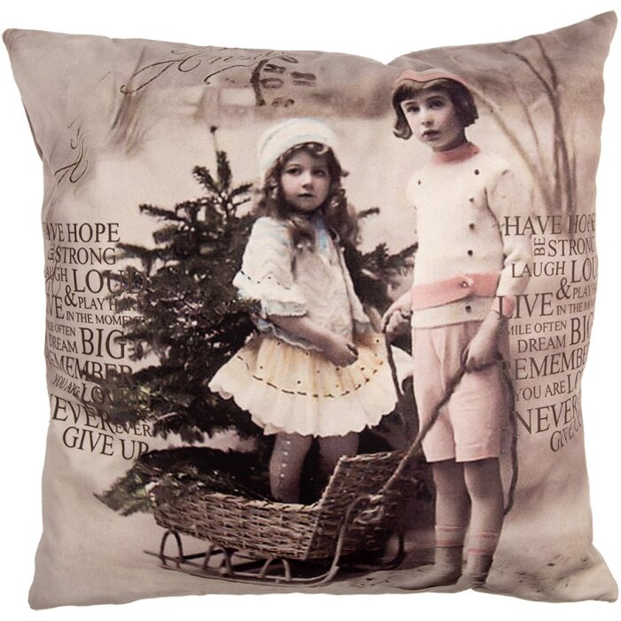 Clayre & Eef KT021.372 Poszewka na poduszkę 45x45 cm Beżowy Brązowy Poliester