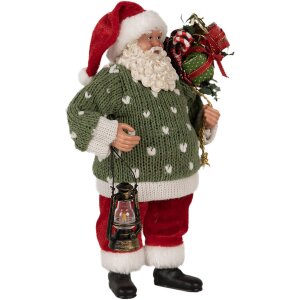 Clayre & Eef 65592 Figurka dekoracyjna Ojciec Gwiazdka 17x11x27 cm Zielony Czerwony Tkanina