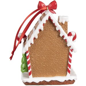 Clayre & Eef 6PR4254 Przywieszka świąteczna domek z piernika brązowy biały 7x5x9 cm