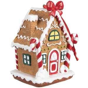 Clayre & Eef 6PR4254 Przywieszka świąteczna domek z piernika brązowy biały 7x5x9 cm
