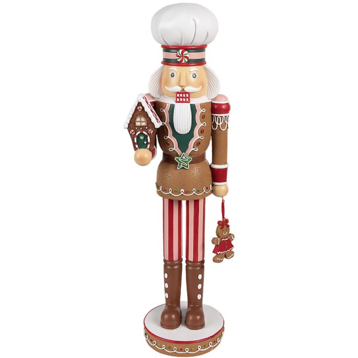 Clayre & Eef 6PR4257 Dekoracja świąteczna Dziadek do orzechów brązowo-czerwony 13x12x46 cm polyresin