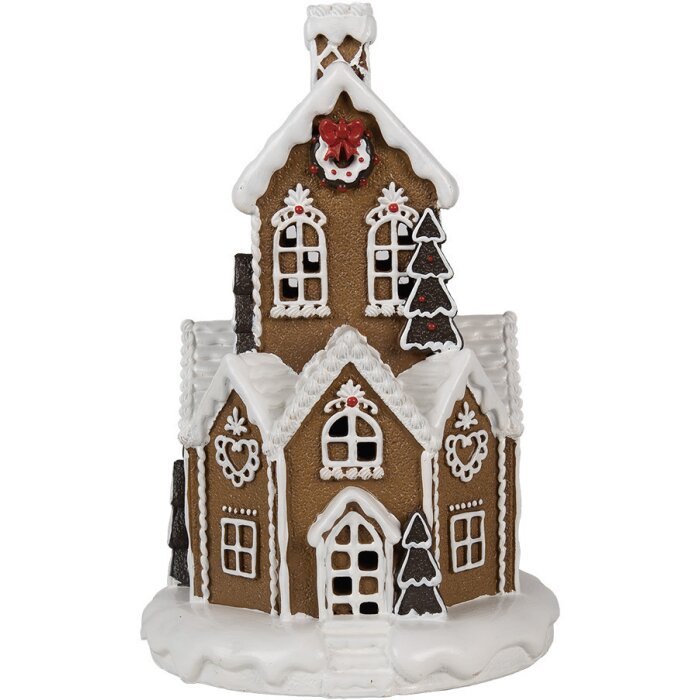 Clayre & Eef 6PR4307 Domek świąteczny LED Ø 21x33 cm brązowy różowy 3xAAA