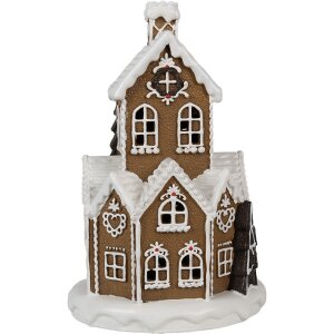 Clayre & Eef 6PR4307 Domek świąteczny LED Ø 21x33 cm brązowy różowy 3xAAA