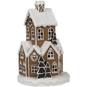 Clayre & Eef 6PR4307 Domek świąteczny LED Ø 21x33 cm brązowy różowy 3xAAA