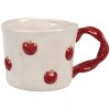 Clayre & Eef 6CEMU0150 Kubek ceramiczny 200 ml Beżowo-czerwony Motyw jabłka w stylu retro