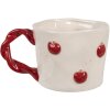Clayre & Eef 6CEMU0150 Kubek ceramiczny 200 ml Beżowo-czerwony Motyw jabłka w stylu retro