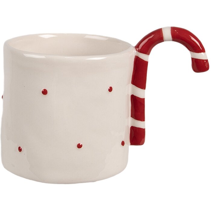 Clayre & Eef 6CEMU0153 Kubek beżowo-czerwony ceramiczny 325 ml styl wiejski 14x9x10 cm