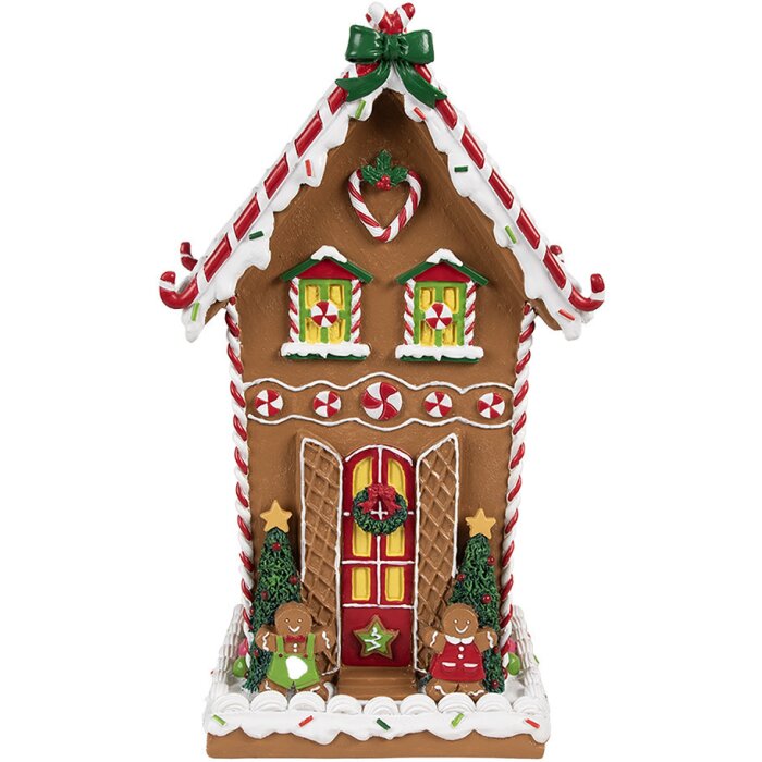 Clayre & Eef 6PR4251 Dekoracja domek z piernika brązowo-biała 18x14x31 cm