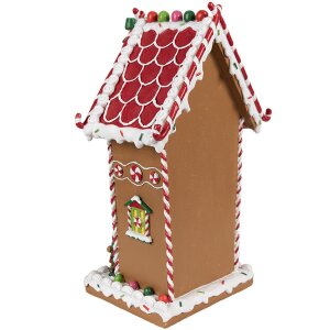 Clayre & Eef 6PR4251 Dekoracja domek z piernika brązowo-biała 18x14x31 cm