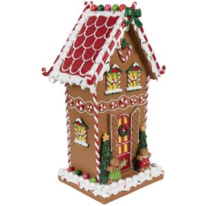 Clayre & Eef 6PR4251 Dekoracja domek z piernika brązowo-biała 18x14x31 cm