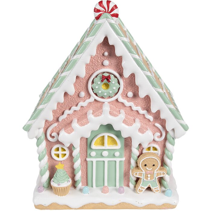 Clayre & Eef 6PR4263 Domek dekoracyjny różowy 20x16x25 cm Polyresin Christmas