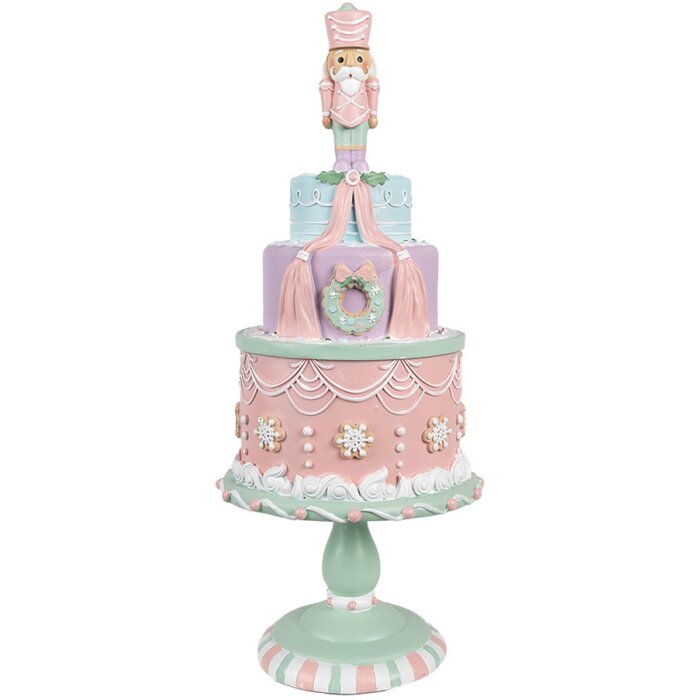 Clayre & Eef 6PR4261 Dekoracja tortu Ø 17x42 cm różowa polyresin styl wiejski