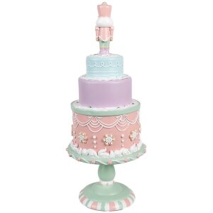 Clayre & Eef 6PR4261 Dekoracja tortu Ø 17x42 cm różowa polyresin styl wiejski