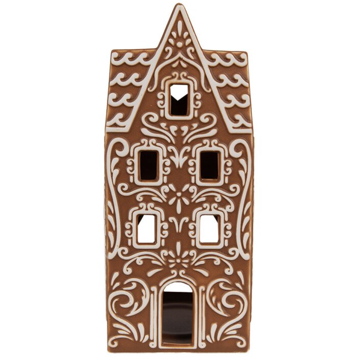 Clayre & Eef 6CE1746 Pojemnik na świeczki Dom Porcelana Brązowy Biały 7x7x17 cm