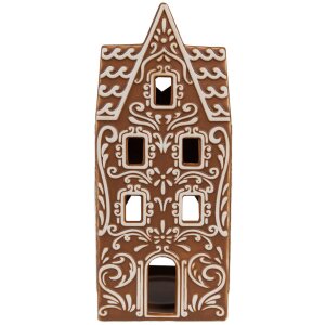 Clayre & Eef 6CE1746 Pojemnik na świeczki Dom Porcelana Brązowy Biały 7x7x17 cm