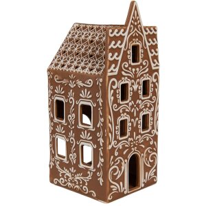Clayre & Eef 6CE1746 Pojemnik na świeczki Dom Porcelana Brązowy Biały 7x7x17 cm