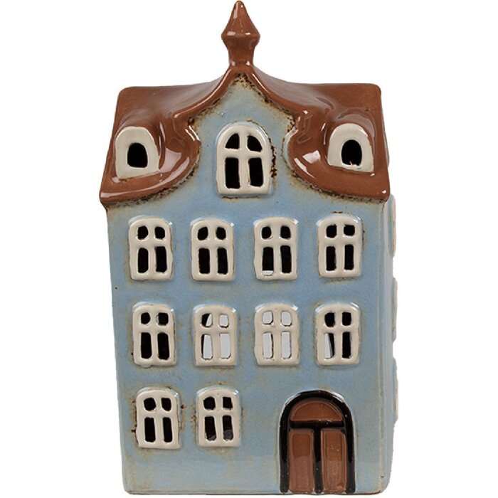 Clayre & Eef 6CE1882 Teelichthalter Haus Landhausstil Blau Braun 13x9x22 cm