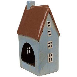 Clayre & Eef 6CE1884 Teelichthalter Haus Keramik Blau Braun 11x8x20 cm