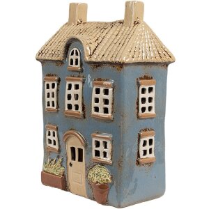 Clayre & Eef 6CE1894 Teelichthalter Haus Blau Beige...