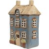 Clayre & Eef 6CE1894 Teelichthalter Haus Blau Beige 16x10x23 cm Keramik