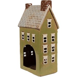 Clayre & Eef 6CE1870 Teelichthalter Haus Keramik Grün Beige 14x10x26 cm