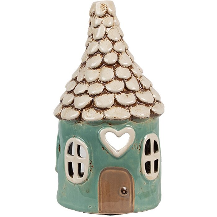 Clayre & Eef 6CE1873 Teelichthalter Haus Keramik Grün Ø 11x20 cm Landhausstil