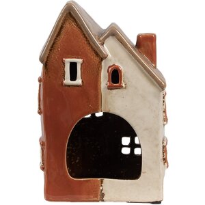 Clayre & Eef 6CE1908 Teelichthalter Haus Keramik Beige Orange 13x8x20 cm