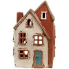 Clayre & Eef 6CE1908 Teelichthalter Haus Keramik Beige Orange 13x8x20 cm