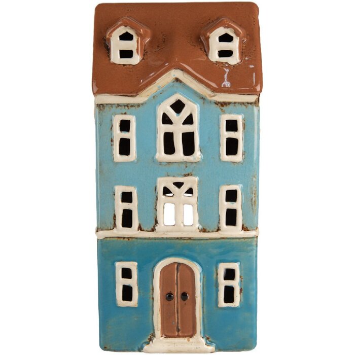 Clayre & Eef 6CE1915 Teelichthalter Haus Blau Braun 11x9x22 cm