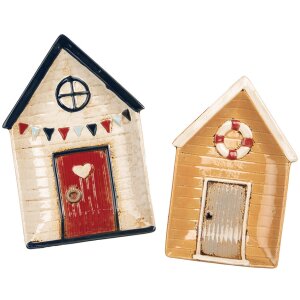 Clayre & Eef 6CE1866 Ceramiczny talerz beżowo-niebieski w stylu wiejskim 27x18x3 cm