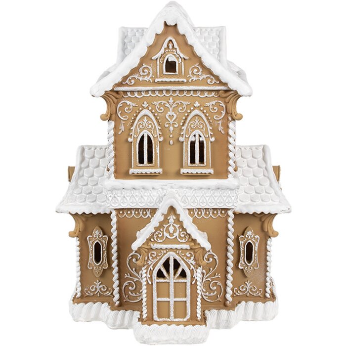 Clayre & Eef 6PR3906GG Dekoracyjny domek LED o wyglądzie piernika 28x21x37 cm