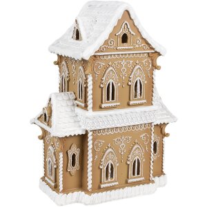 Clayre & Eef 6PR3906GG Dekoracyjny domek LED o wyglądzie piernika 28x21x37 cm