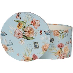 Clayre & Eef 66006 Pudełko na kapelusze Zestaw 3 sztuk Niebieski kwiatowy wzór Ø 24/22/21 cm