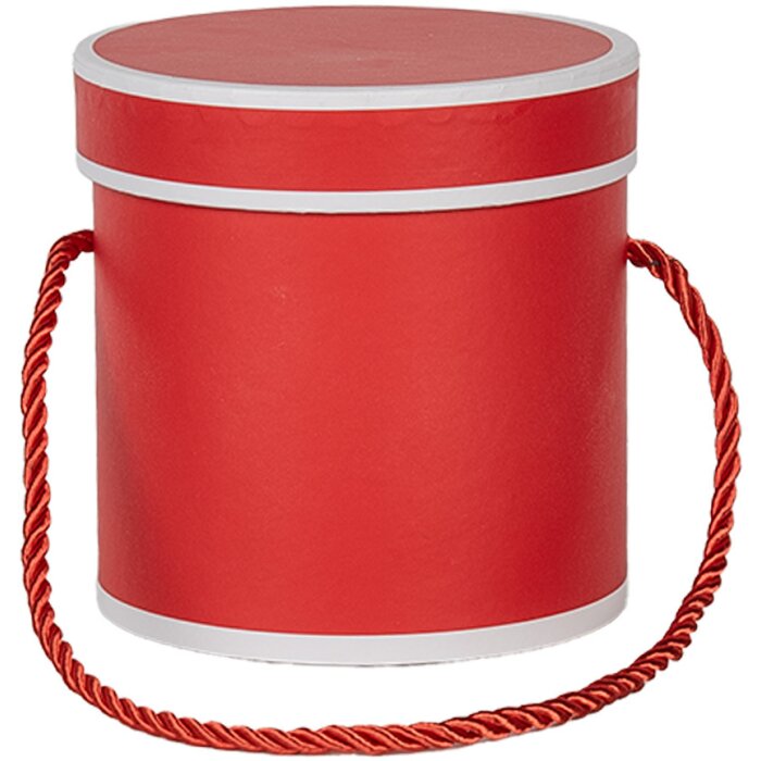 Clayre & Eef 66009R Pudełko prezentowe okrągłe czerwone Ø 12x12 cm Pudełko kartonowe z uchwytem do przenoszenia