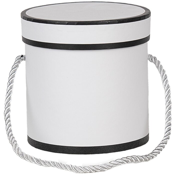 Clayre & Eef 66009W Pudełko prezentowe Białe Okrągłe Ø 12x12 cm Pudełko kartonowe z uchwytem