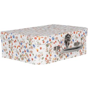 Clayre & Eef 66012 Etui dekoracyjne zestaw 3 białe kwiatowe 30x22x9 do 20x17x8 cm
