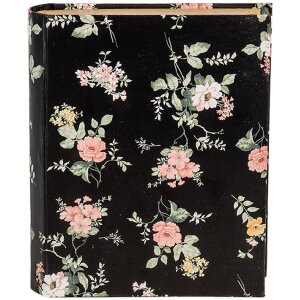 Clayre & Eef 66013Z Pudełko w kształcie książki Kwiaty Czarne 17x14x5 cm