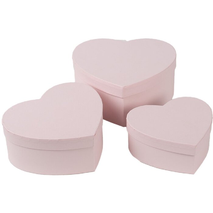Clayre & Eef 66025 Zestaw pudełek na prezenty Heart Pink 3 rozmiary w stylu wiejskim