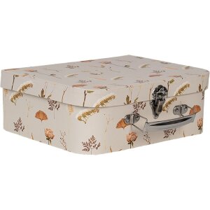 Clayre & Eef 66022 Zestaw 3 walizek dekoracyjnych Beżowy kwiatowy 30/25/20 cm