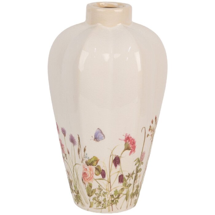 Wazon Clayre & Eef beżowo-różowy ceramiczny styl wiejski Ø 17x30 cm